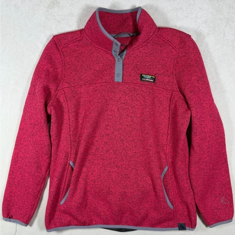 L.L. Bean Large Regular Fit Red Fleece Pullover Front Box Logo Better Sweater